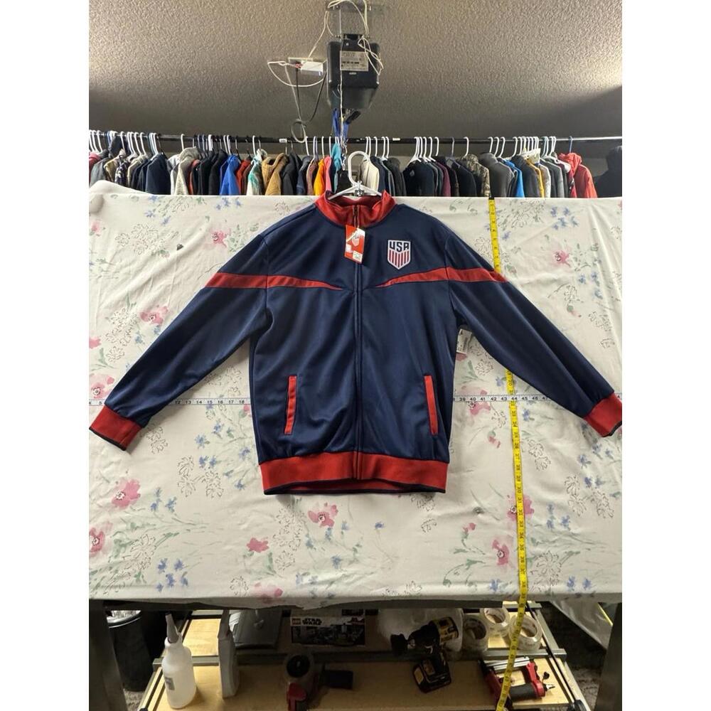 USA Soccer Warm Up Jacket Zip Up Mens Medium Red Blue